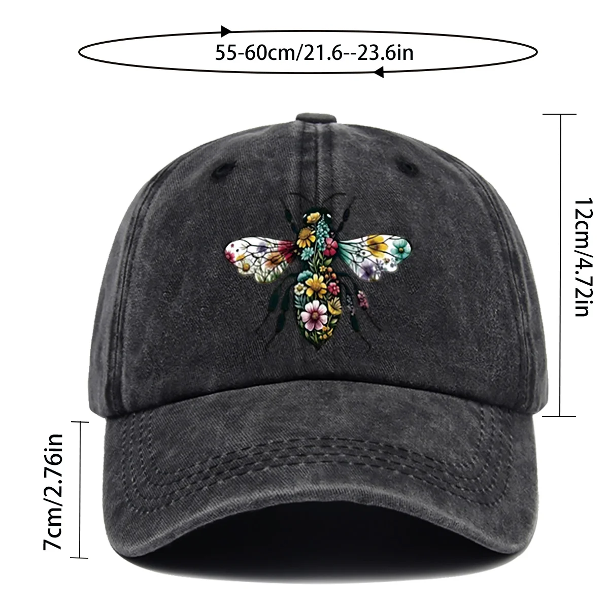 1pc Floral Bee Themed Colorful Printed Baseball Cap Creative Insect and Flower Pattern Stylish and  Trendy Hat