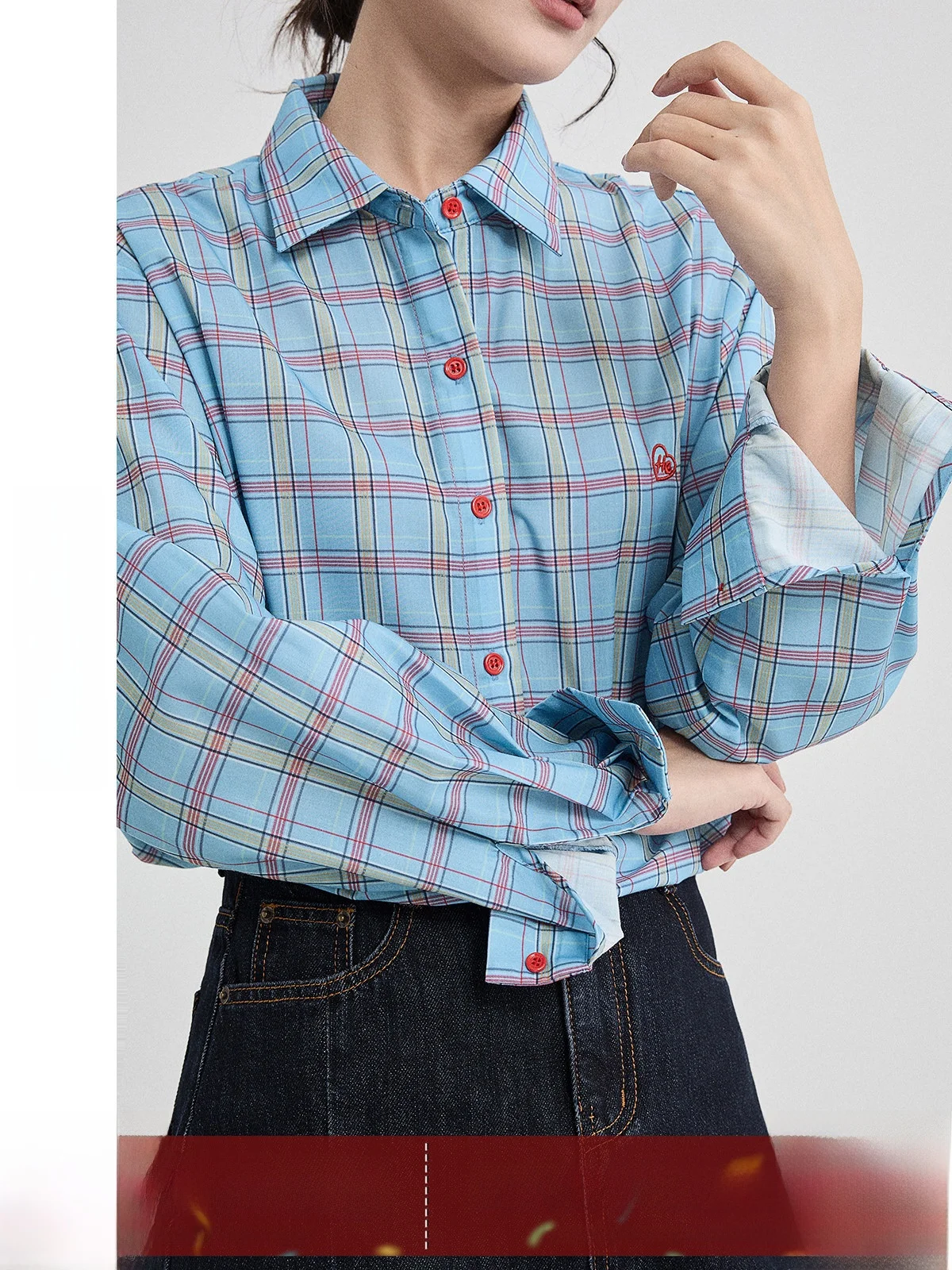 

Pure Cotton Plaid Shirt Women's Casual Style Spring New Arrival Contrast Color Design Loose Fit Long Sleeve Collar Butto...