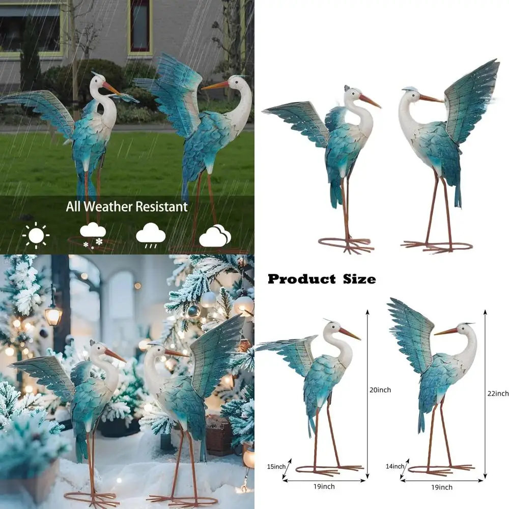 

Elegant Blue Heron Metal Statue, Large Outdoor Garden Decor, Patio Lawn Ornament