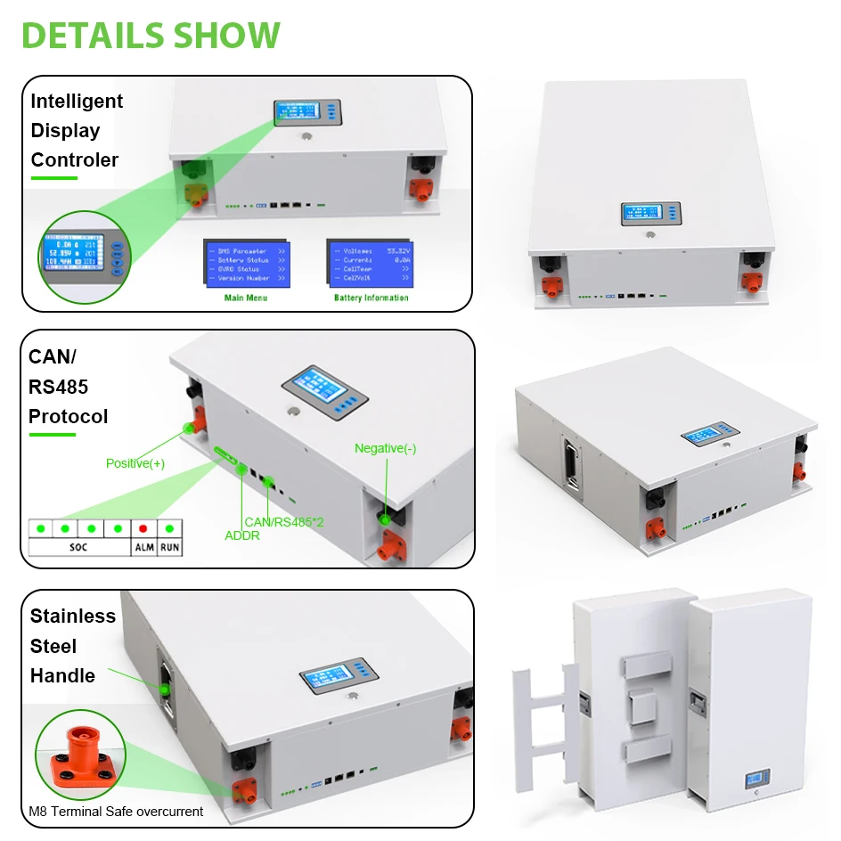 48V Powerwall 100Ah 200Ah LiFePO4 Battery 6000+ Cycle CAN RS485 16S BMS 51.2V 5Kw 10Kw For PV Solar Off/On Grid 10Years Warranty