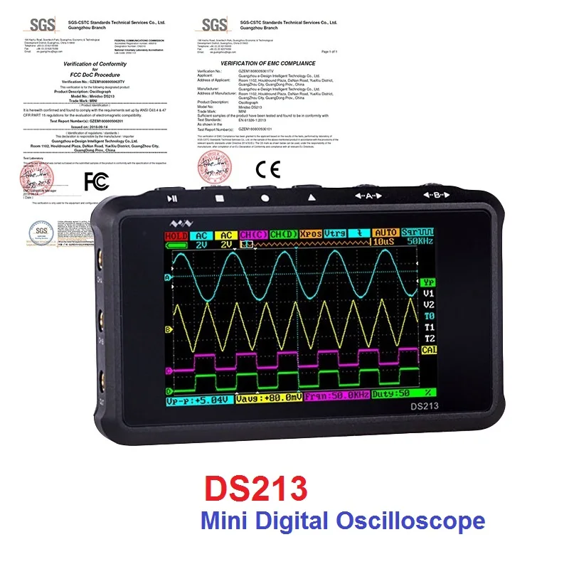 DS213 DSO213 MINI Portable Digital Oscilloscope  LCD Display 4 Channel 15MHz 100MS/S USB Oscilloscopio  Multimeter Os