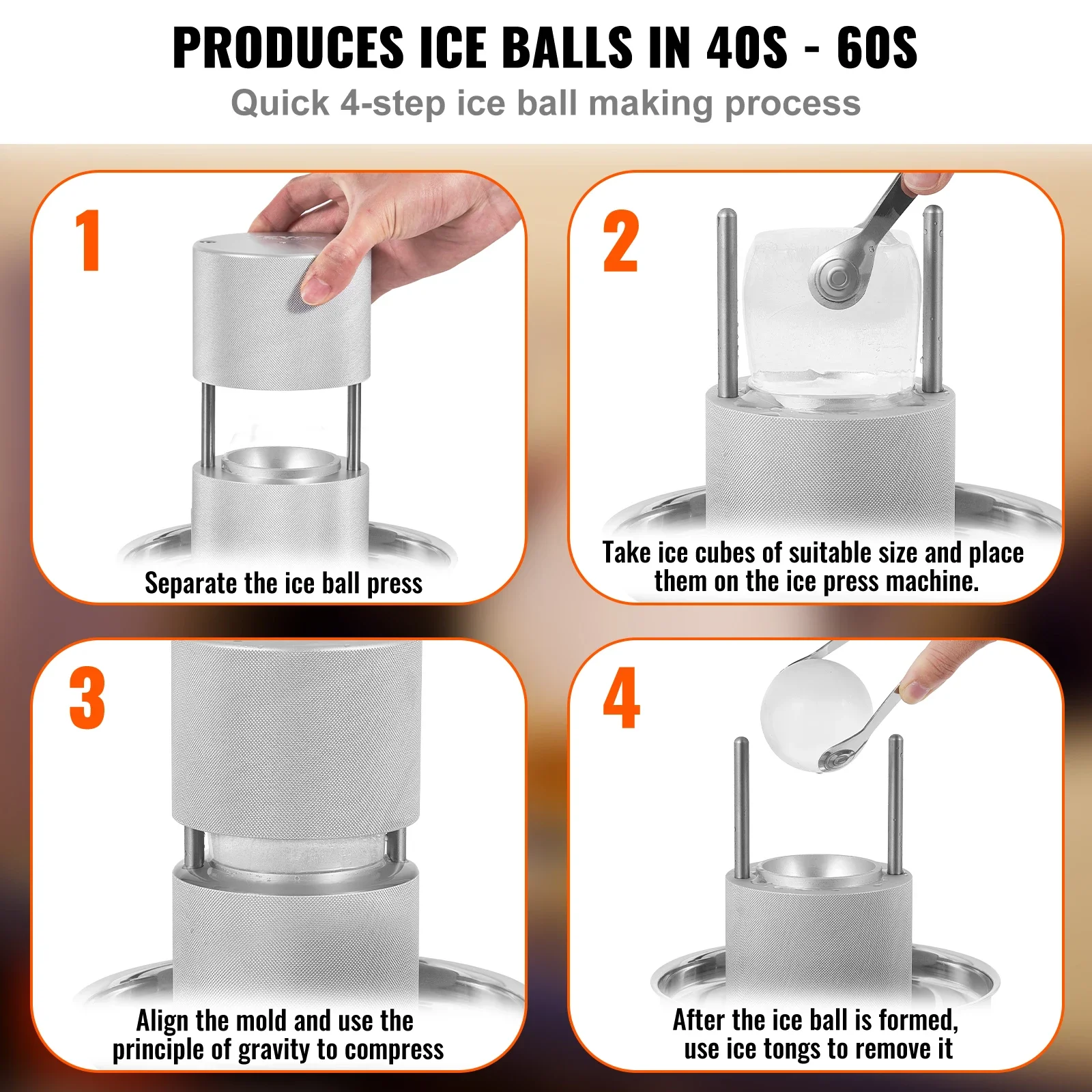 VEVOR-Molde esférico para Hacer bolas de hielo, bandeja de whisky de 60mm, molde sin burbujas, caja de bolas de hielo de cristal DIY para Bar y cóctel