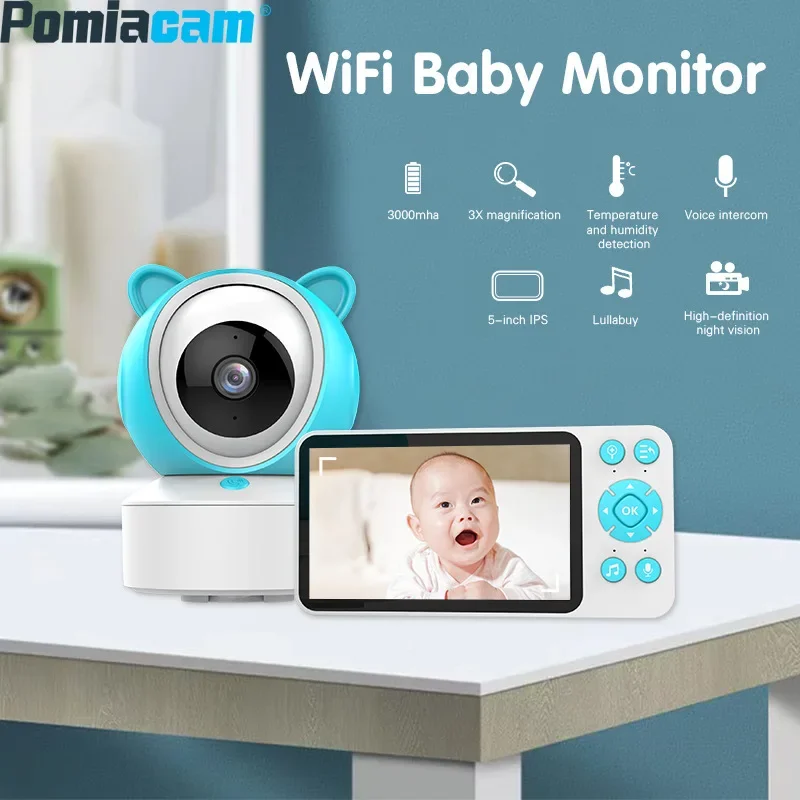 5-inch WiFi Baby Monitor Remote Viewing 1080P Baby Monitor Two-way Voice Intercom PTZ Control Temperature Monitoring Lullaby C8