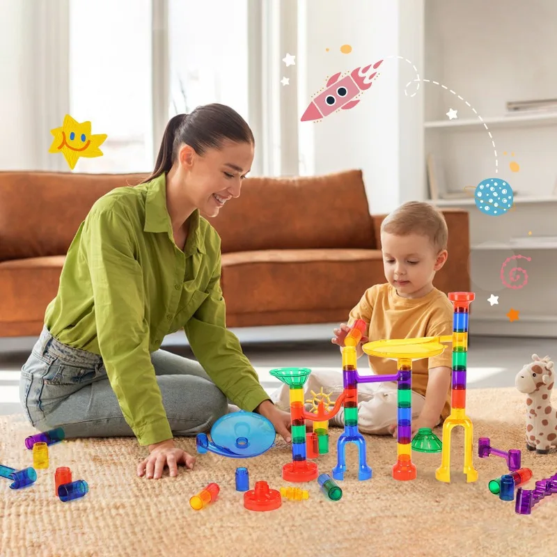

Marble Run Set, 150 Piece Marble Maze Building Block Brain Game, with 10 Glow in the Dark Marbles + 40 Glass Marbles, Educati