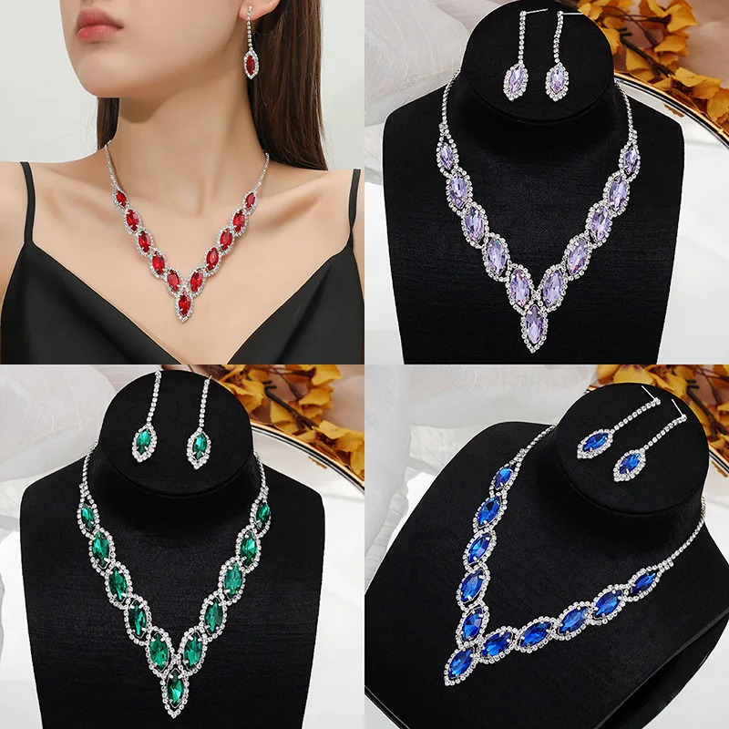 

Exaggerate Red Cubic Zirconia Necklace Sets Women Elegant Luxury Earrings Woman Wedding Party Pendants And Earring Jewelry Set