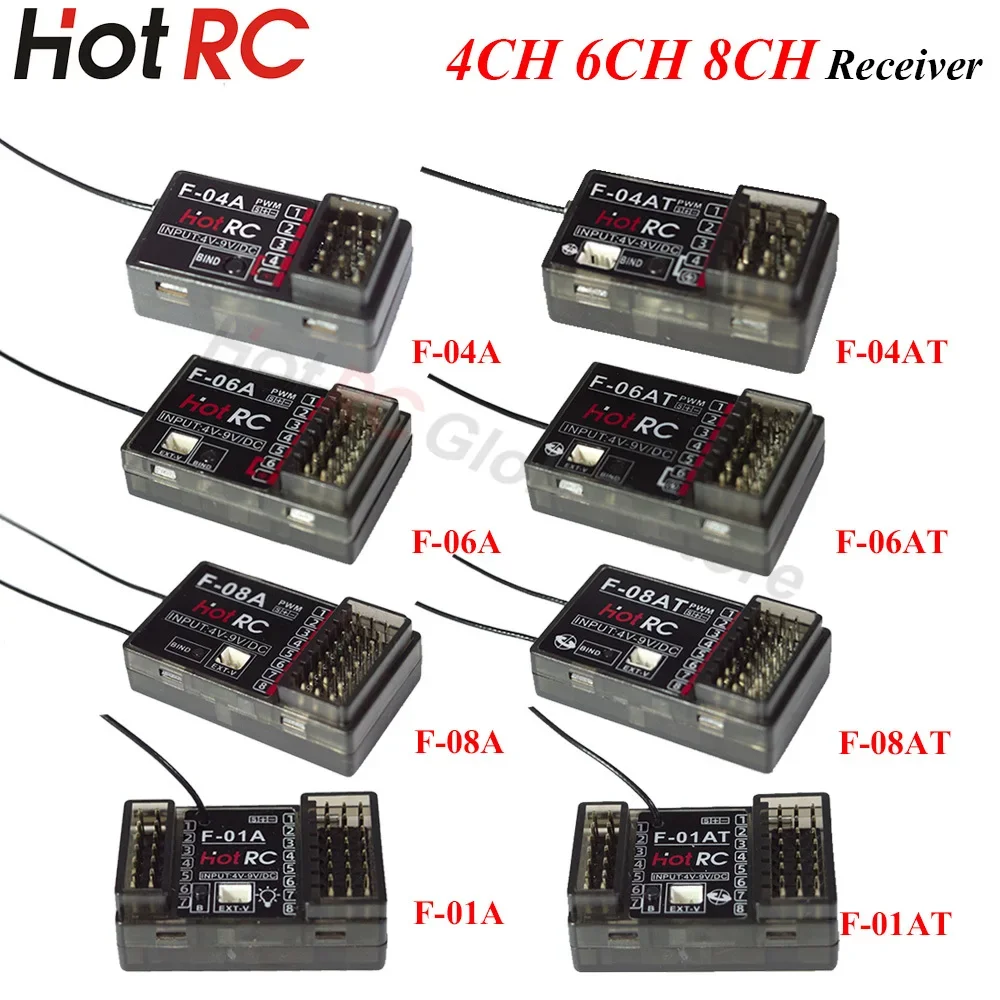 

HOTRC 2.4Ghz 4/6/8 Channel F-04AT F-06AT F-08AT F-01AT PWM Light Control Gyro Receiver for RC Transmitter Car Boat Airplane Tank