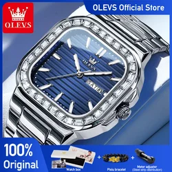 OLEVS Men's Watches Nautilus Striped Dial Square Wristwatch for Man Original Movement Waterproof Luminous Date Week Fashion