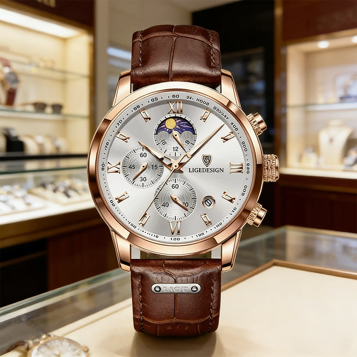 LIGE Casual Männer Uhr Luxus Quarz Armbanduhr Chronograph Militär Leder Wasserdichte Sport Uhr für Männer Relogio Masculino