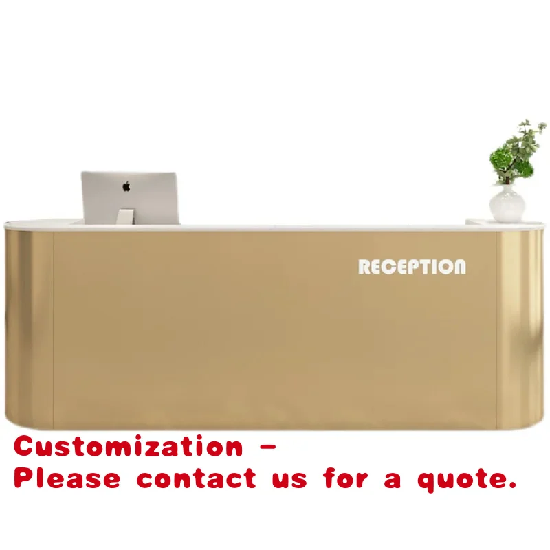 

Customize.Modern Minimalist Small Paint Marble Metal Gold-Plated Cash Register Beauty Salon Bar Reception Desk Custom Color Fron