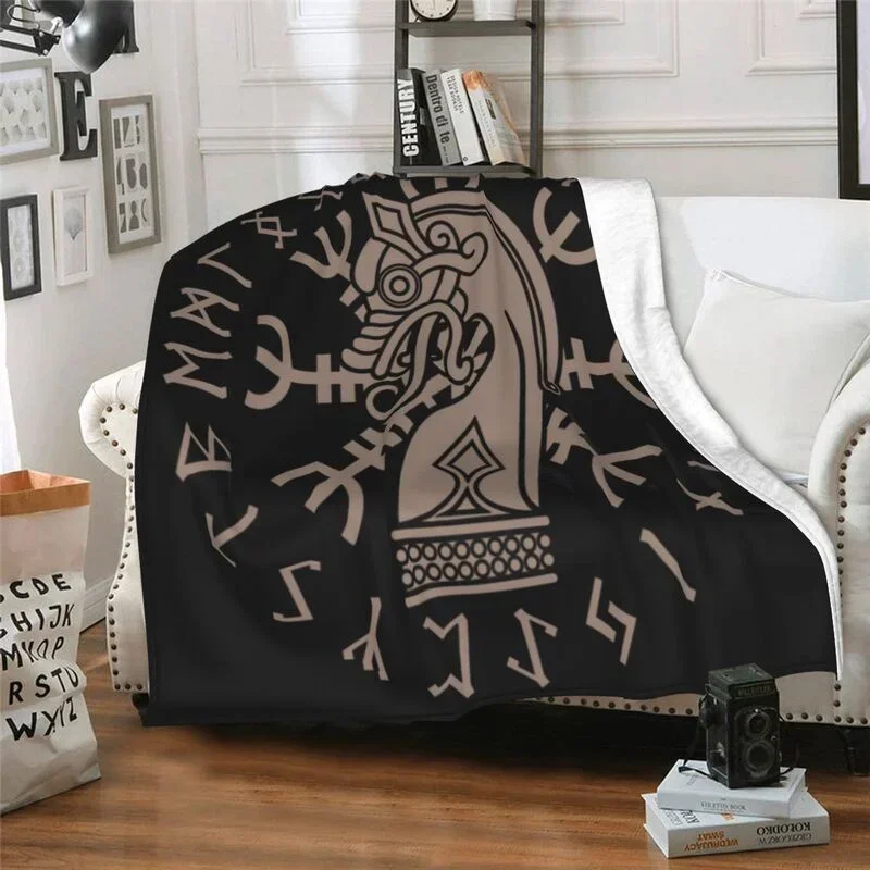 Viking Odin God Art Sherpa Fleece Throw Blanket Celtic Scandinavian Norse Runes Themed Presents for Men Women Mom Dad Lovers