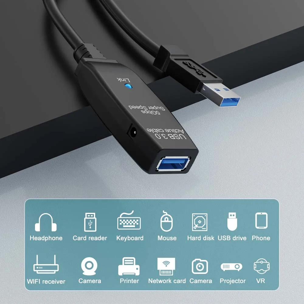 USB3.0 Actieve Verlengkabel USB3.0 Man-vrouw Verlengsnoer, USB Repeat Cabo voor USB HUB, Webcam, Xbox, PS4, Printer, Exterder