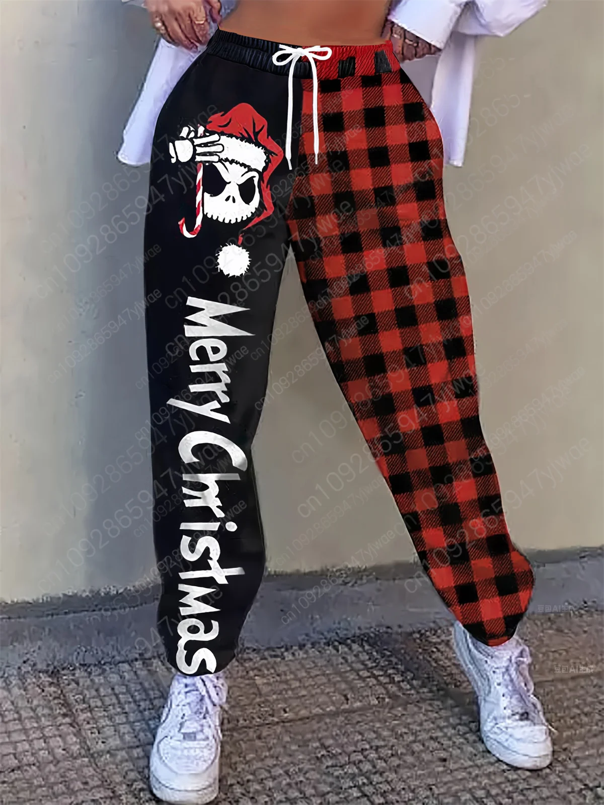 مهرجان المرأة عيد الميلاد جاك Skellington طباعة ركض السراويل مرونة الخصر مريحة للتنفس السراويل الرياضية الخريف السراويل #1