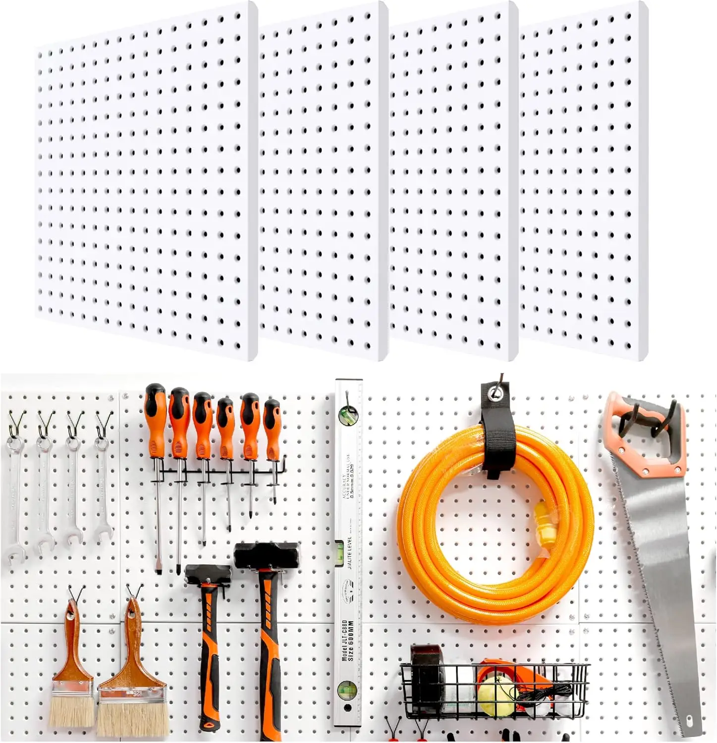 

White Metal Pegboard Panels, 16x16 Inch, 4-Piece Set for Garage Gaming Craftroom