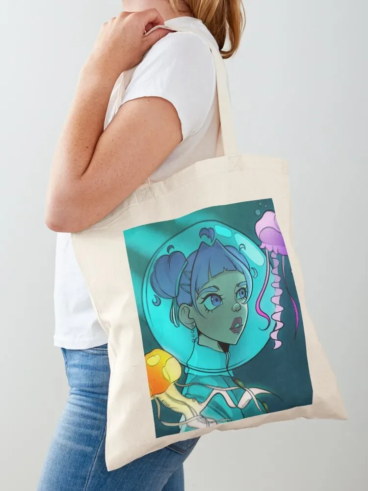 a girl with jellyfish Tote Bag Women's shopper bag personalized men's Customizable