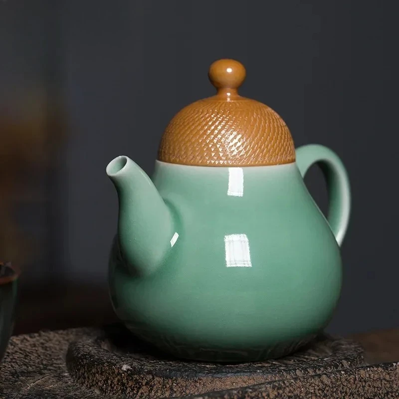 260ml Handmade Raw Ore Jumping Knife Teapot High Grade Longquan Celadon Pot Brewing Tea Filter Pear Kettle Kung Fu Teaset Gifts