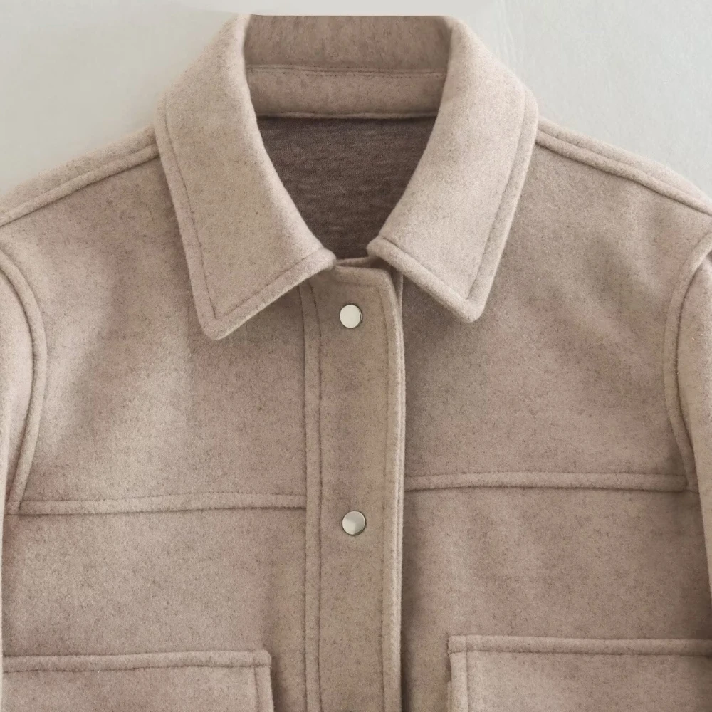 Jaqueta de botão bolsos frontais sólidos feminino, manga comprida, Casaco elegante, Casacos casuais, Moda, Outono, 2024