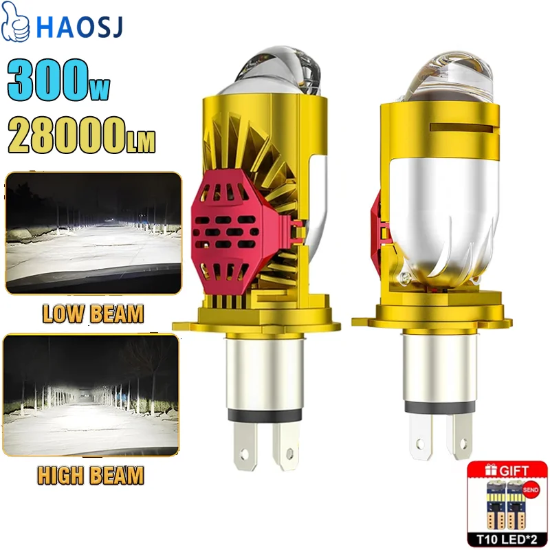 

H4 LED Headlight H4 LED Mini Projector Lens Headlamp 300W Hi/Lo Beam Plug&Play Auto Motorcycle Lights Bulb Car Accessories 12V
