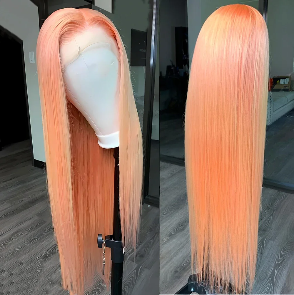 Light Orange 13x4 Lace Front Wig Long Straight Hair Natural Hairline Glueless Wigs For Women Daily Wear Lace Front Orange Wigs