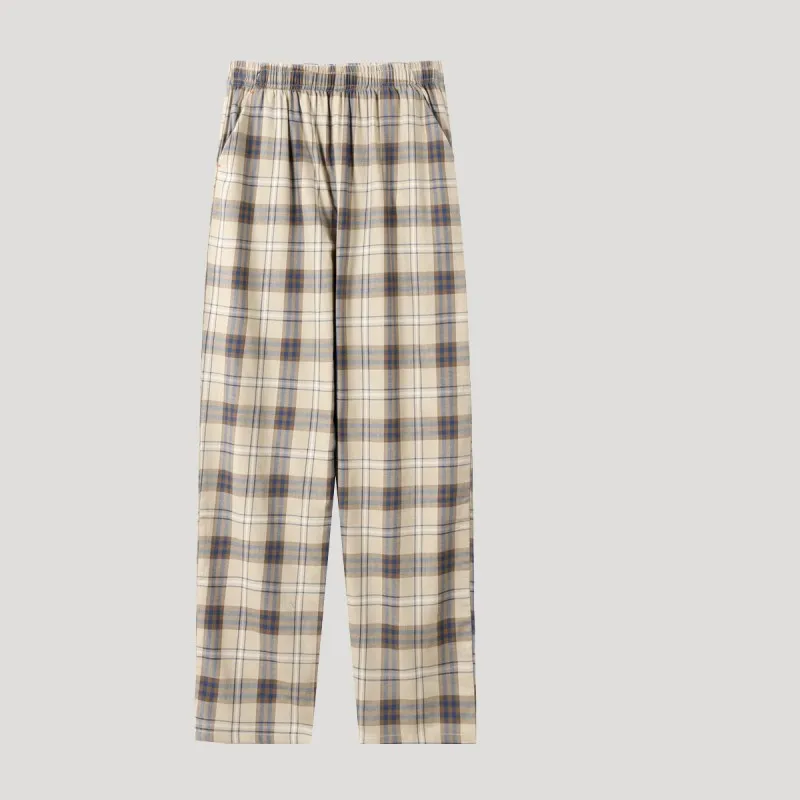 

Spring Autumn High Quality Pants Men 100% Cotton Sleep Bottoms Male Plus Size Night Trousers Men Casual Loose Plaid Home Pants