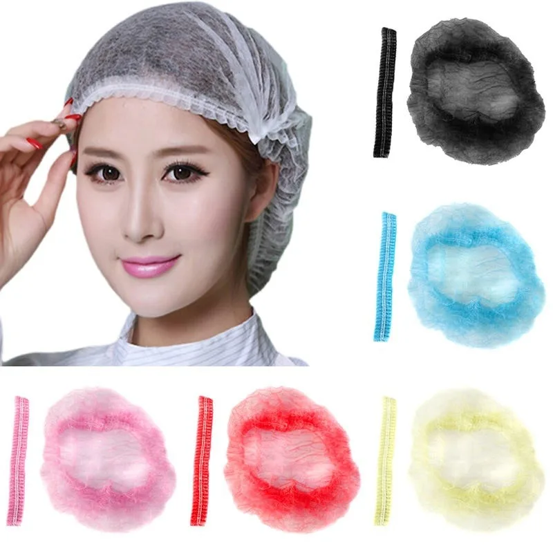 100/pcs/set Disposable Plastic Shower Hair Cap Women Waterproof Black Spa Salon Hotel Hair Dye Elastic Shower Cap Bathroom Rosa