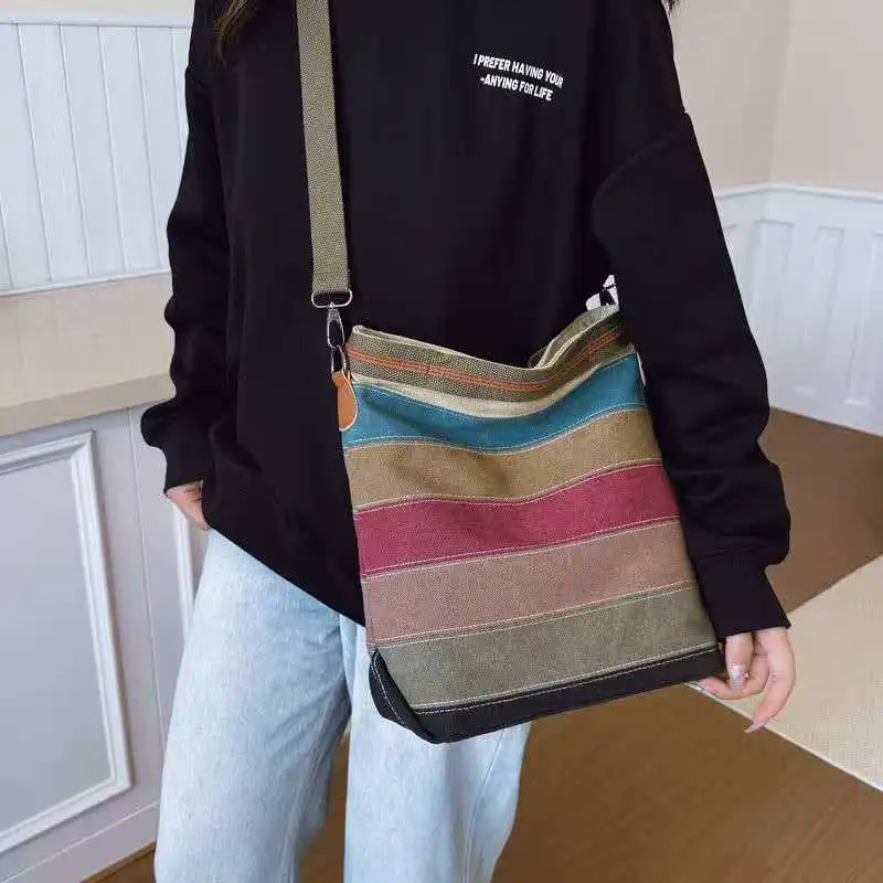 

2026 Summer fabric large capacity commuter women's bag with multi-color design single shoulder crossbody bag