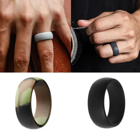 8 มม.กว้าง 7-12 ขนาดกองทัพสีเขียวซิลิโคนสีดําชุดแหวนสําหรับชายหญิงออกกําลังกายธุรกิจหมั้น