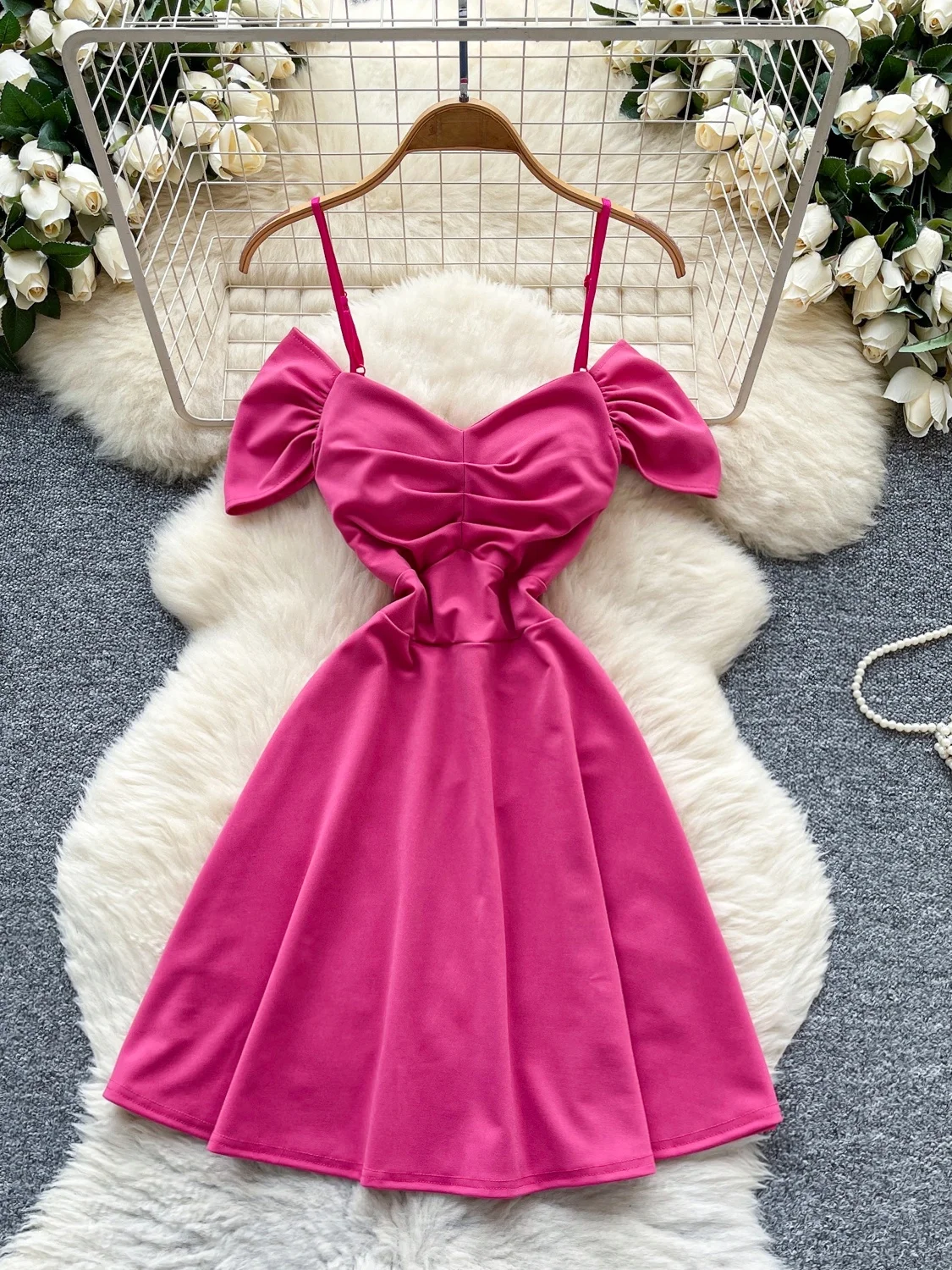 Ele A-Line  Dr Women's Summer Design oulder Baring Strapl Slimming High Waist Korean Sle Commute Dr