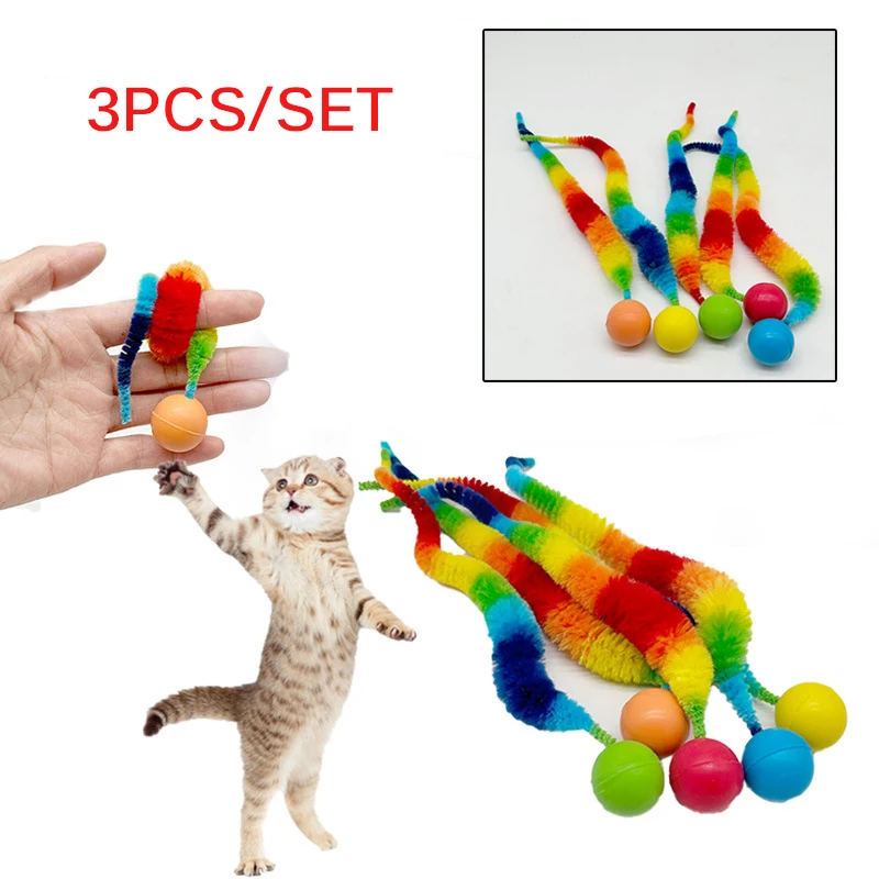 Kitten Interactive Toys Tickle Cat Colorful Bouncing Ball Pet Cat Supplies Puzzle Teasing Indoor Cat Ball Toy With Tail 3pcs