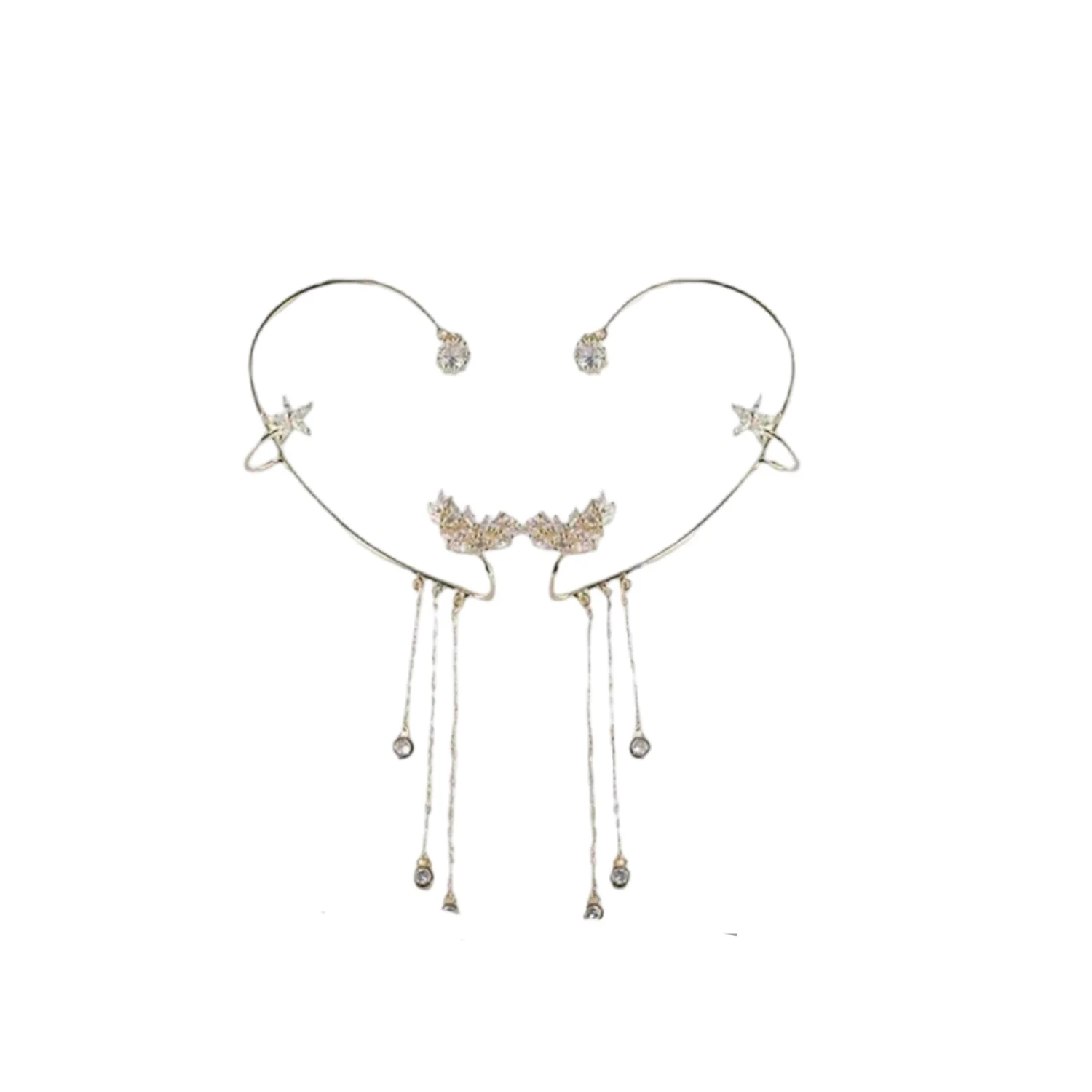 No Piercing Sparkling Crystal Butterfly Tassel Ear Cuffs for Women, Wrap Around Shiny Star Zircon Ear Clip Jewelry, Elegant Non-Pierced Ear Accessories, Ideal Ornaments for Wedding Ceremonies, Romantic Date Nights and Various Fashion Party Occasions