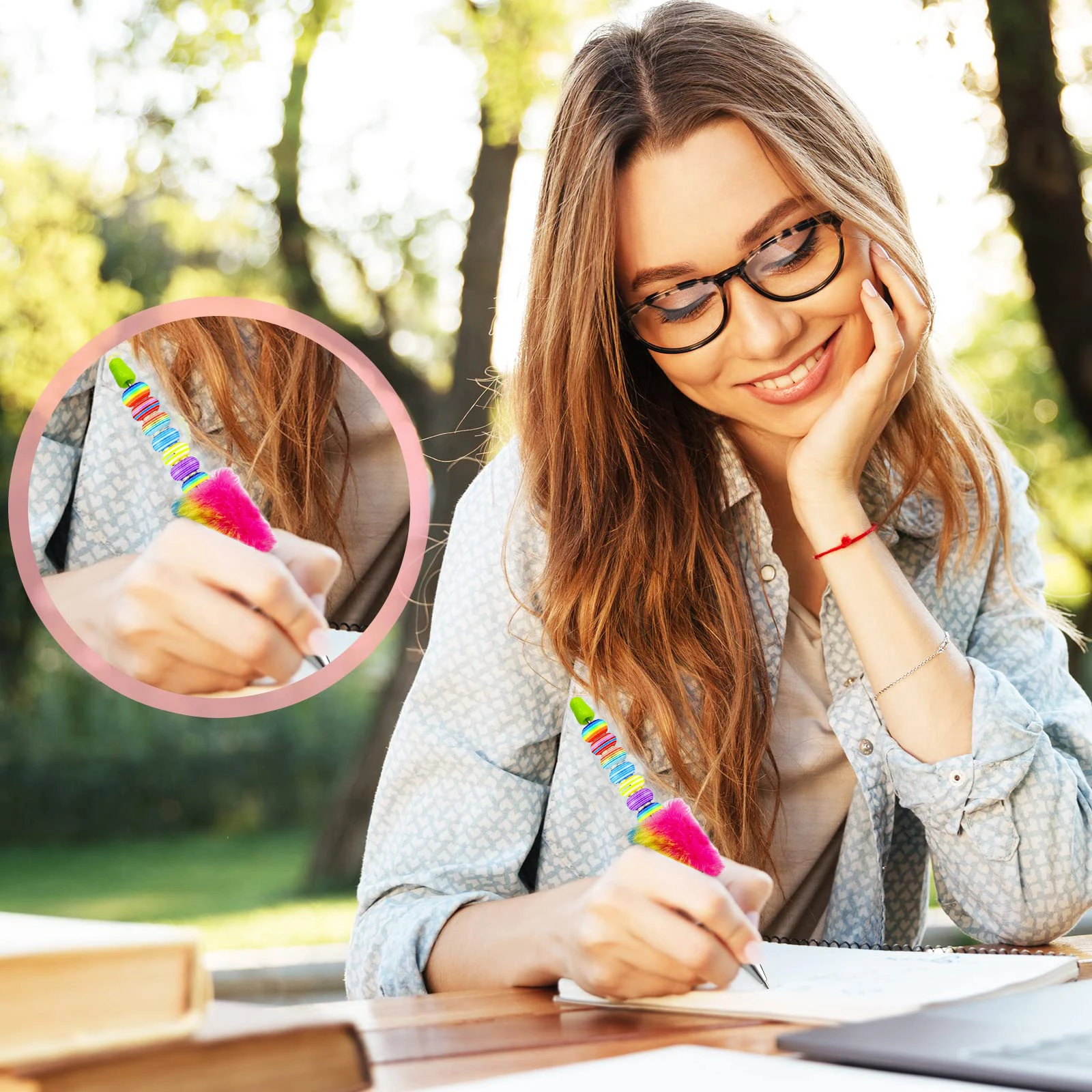 Stylo à bille en peluche perlée colorée pour enfants, fournitures d'écriture de croquis pour étudiants, stylo à bille pour document, maison, école, bricolage, nouveau, 10 pièces