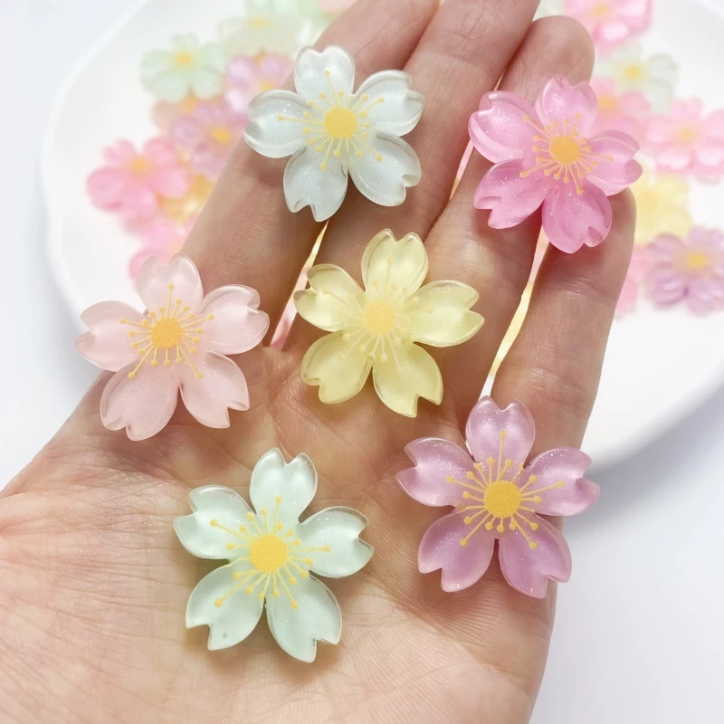 

10pcs Colorful Flower Series Figurines Flatback Resin Embellishments Cabochons Scrapbook Deco Parts Large DIY Crafts Materials