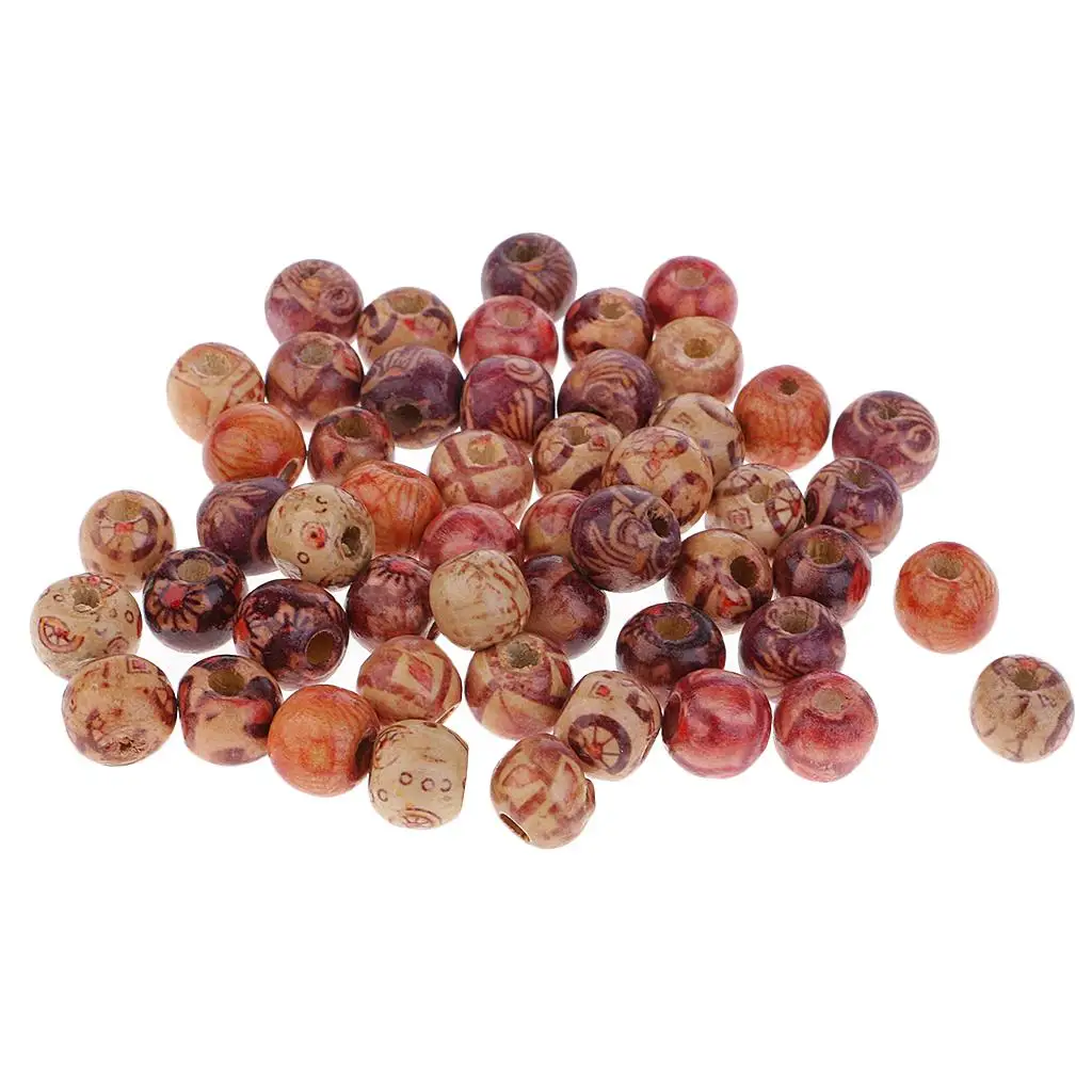 50pcs Round Wooden Boho Large Hole European Beads for Jewelry Making Craft