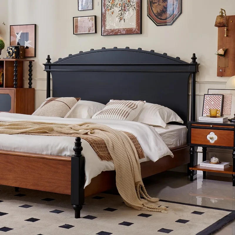 

French Retro Solid Wood Bed Frame American High-End Double Bed Minimalist High-End Bedroom Furniture Armarios De Dormitorio FYBB