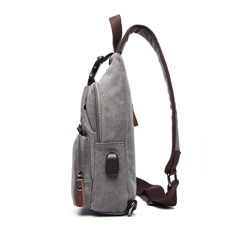 Mochila cruzada informal de un hombro para hombre, bolso de pecho de lona de alta calidad, multifuncional, USB, viaje deportivo, negocios, moda,