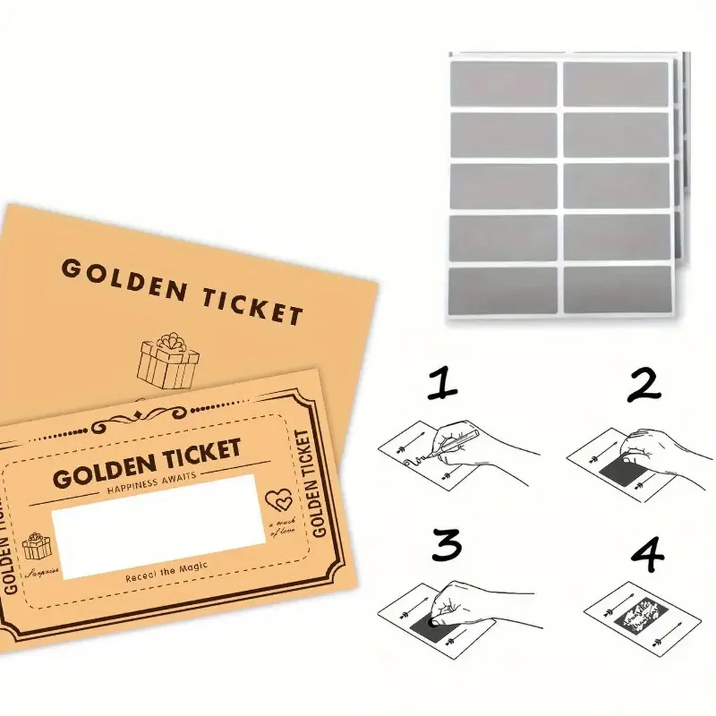 30 Sheets Diy Scratch Off Cards Golden Ticket With Stickers Romantic Gift For Birthday Anniversary Valentine'S Day Surprise view 2
