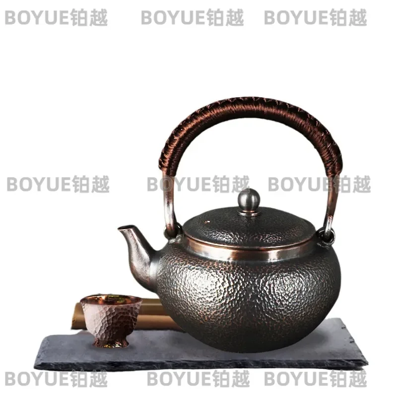 1.3L Pure Copper Teapot Thickened Antique Kung Fu Tea Set Household Boiling Water Pot Traditional Chinese Tea Brewer Vessel
