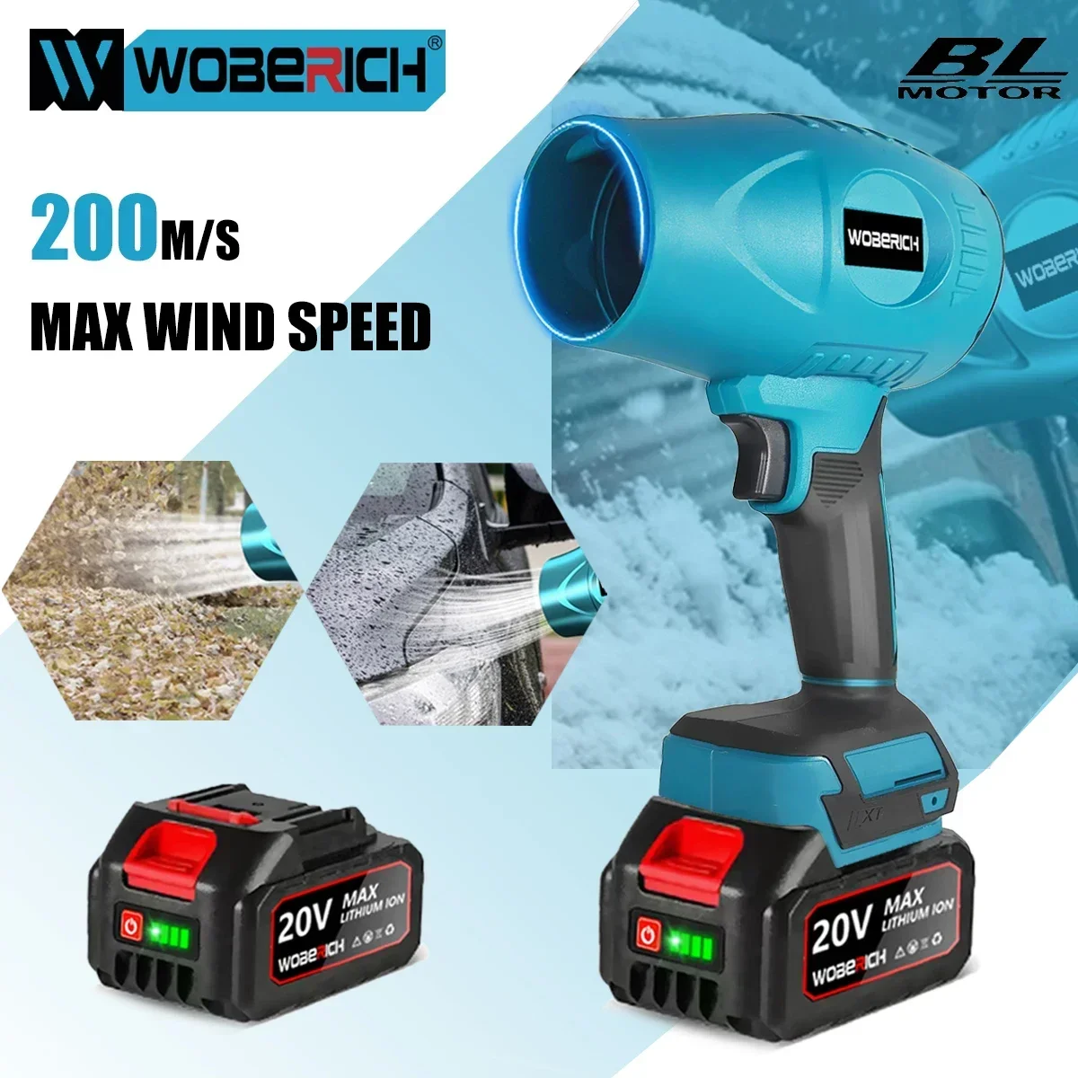 

WOBERICH 200M/S Brushless Turbo Jet Fan Handheld Cordless Electric Air Blower Dust Snow Removal Tool for Makita 18V Battery