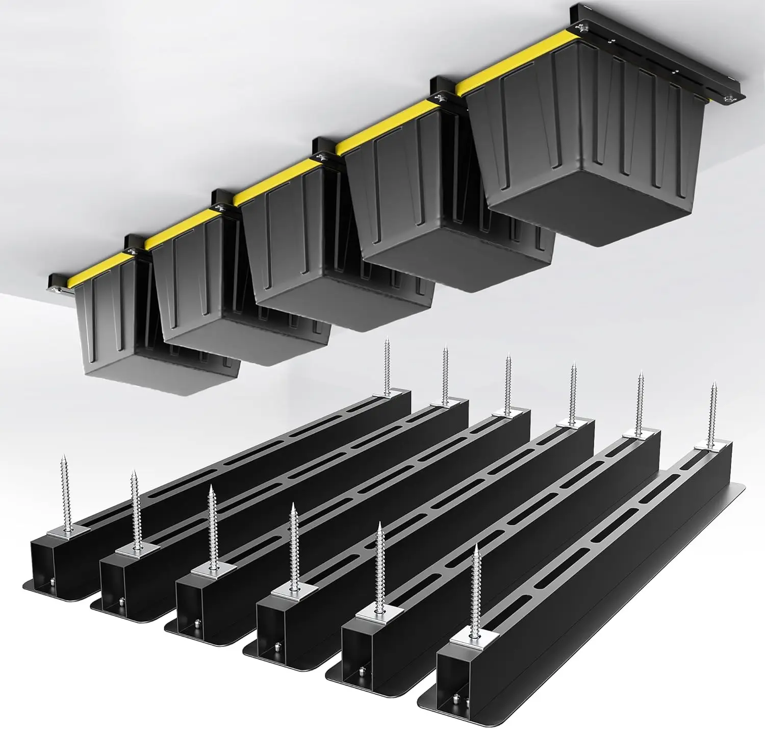 

Overhead Garage Storage Rack, Heavy Duty Ceiling Rack Adjustable for 5 Bins, 26 Inch, Holds 176 lbs Each