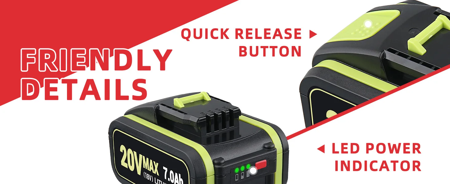 1/2/4Pcs 7.0Ah WA3551 Replace for Worx 20V Li-on Battery Pin WA3553 WA3556 WA3570,Compatible with WX390 WX178 Cordless Tools