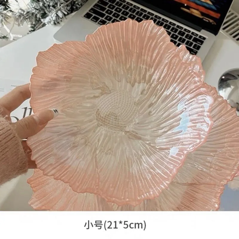 

French Flower Plate Designer Tableware Light Luxury Crystal Glass Snack Plate Living Room Pearlescent Fruit Plate ·