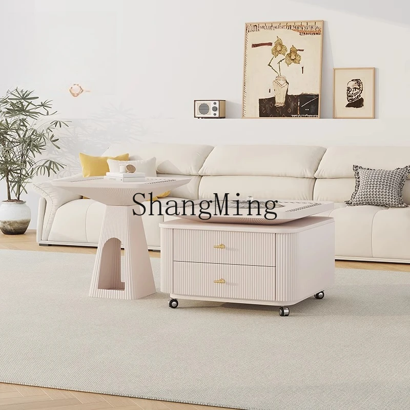 

LXY new coffee table TV cabinet combination living room household cream wind removable tea table
