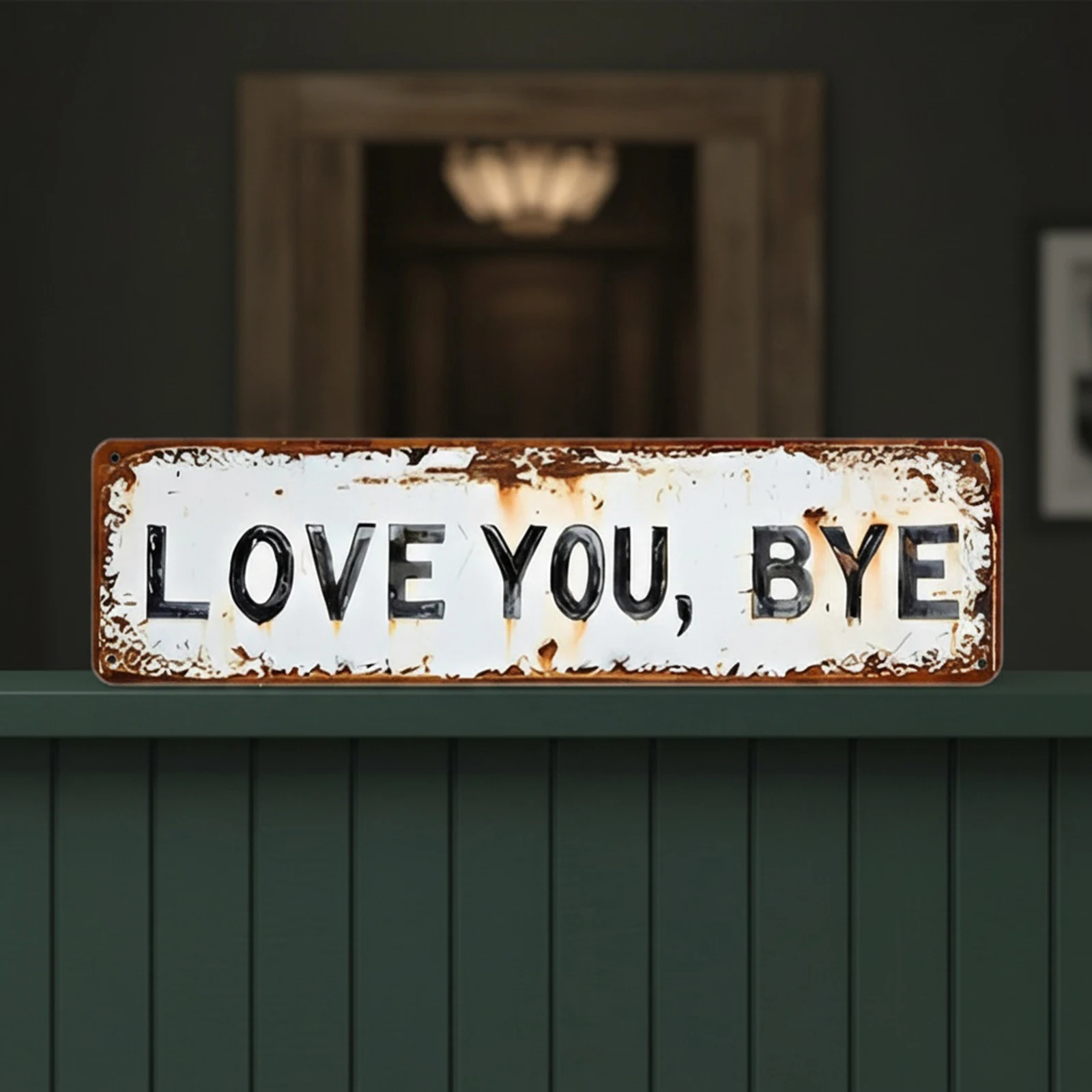Love You Bye Vintage Metal Wall Sign Hallway Entryway Door Signs Hanging Plaque Rustic Walls Art Gift for Couple/Family/Roommate