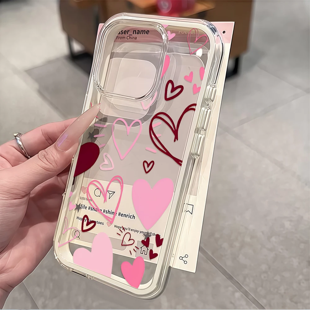 Minimalist Pink Red Heart Clear Phone Case For Samsung Galaxy S26 S25 S24 S23 Plus UItra A57 A55 A37 A36 A35 A16 Anti-drop Cover