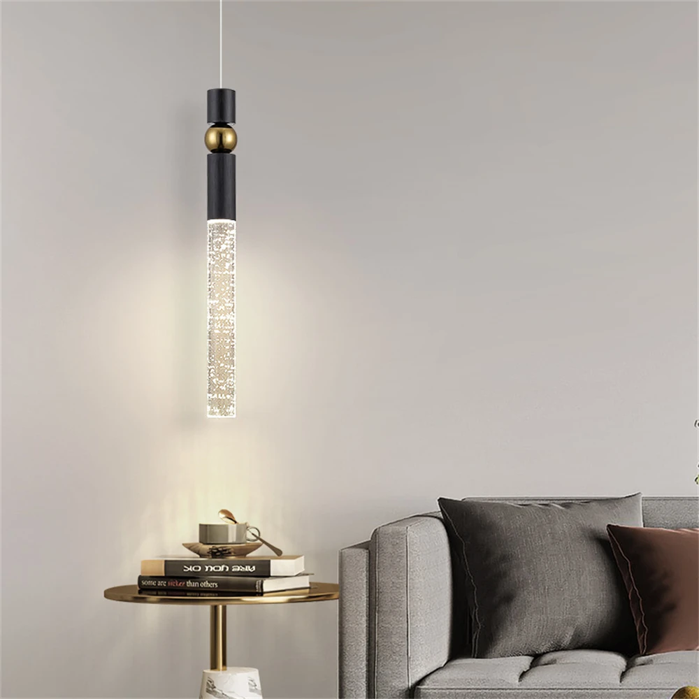 

Modern Crystal Light Pendant Simple Luxury Bubble Design Ribbed Strip LED Decor Home Bedroom Lamp