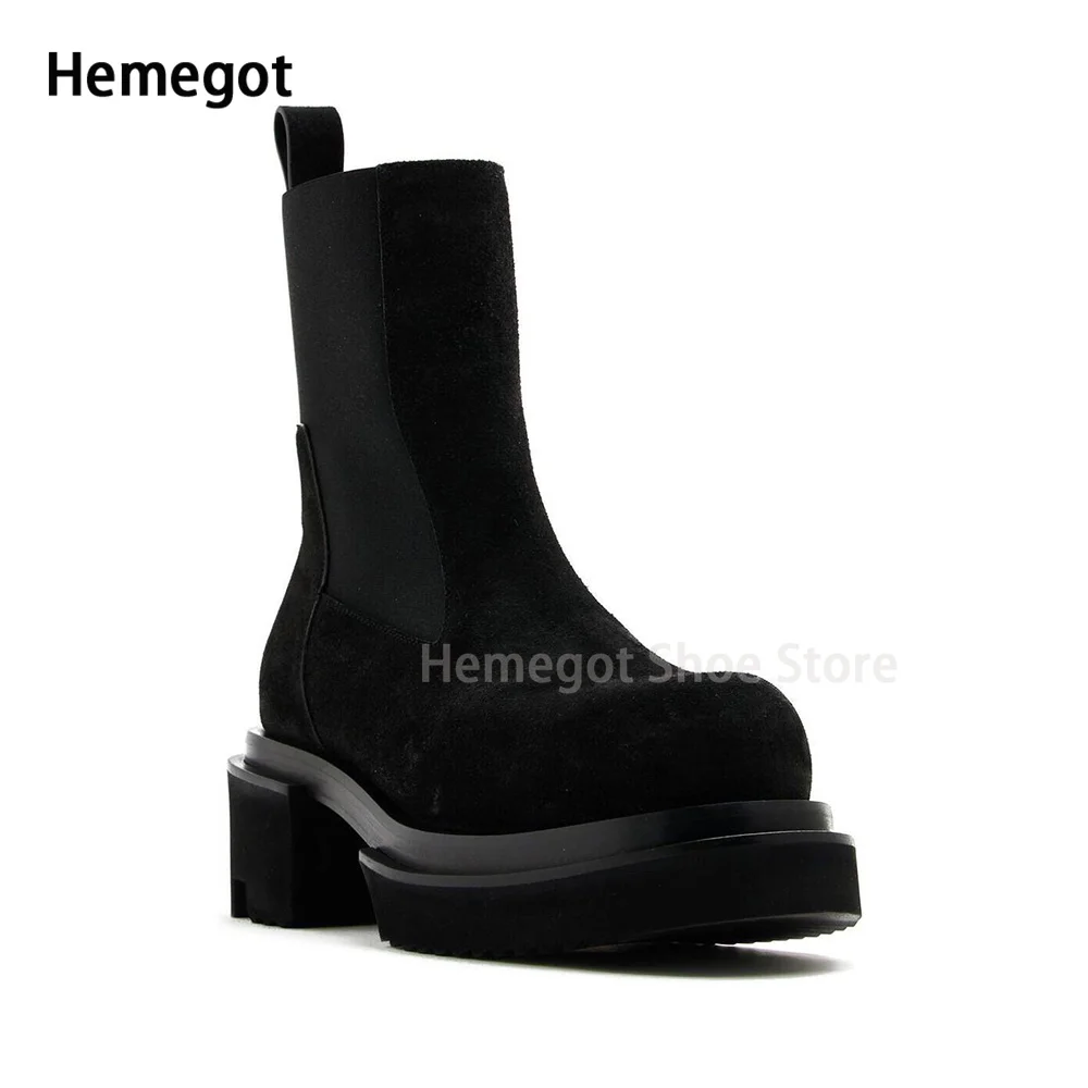 Thick-Soled High-Heeled Men\'s Short Boots Chelsea Boots Catwalk Shoes High-Top Cowhide Platform Boots Autumn and Winter Shoes