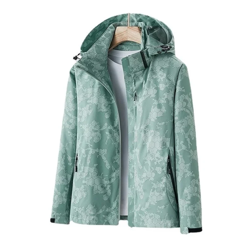 Windbreak Waterproof Women Removable Hooded Coat Hiking Jackets Men Outdoor Climbing Camping Cycling Camouflage Jacket