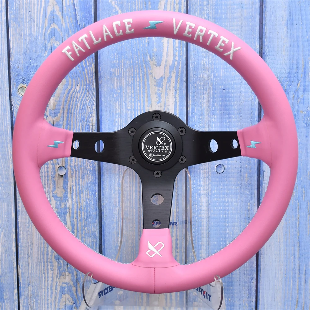 

VERTEX 320mm Universal Racing Steering Wheel Deep Dish PINK Leather Aluminum JDM Gaming Steering Wheel For Car Sim Driving