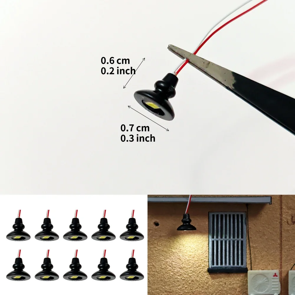 10pcs Mini LED Ceiling Wall Lamp Model Spotlight, DIY Architectural Building Model Materials Micro Landscape Diorama Decoration