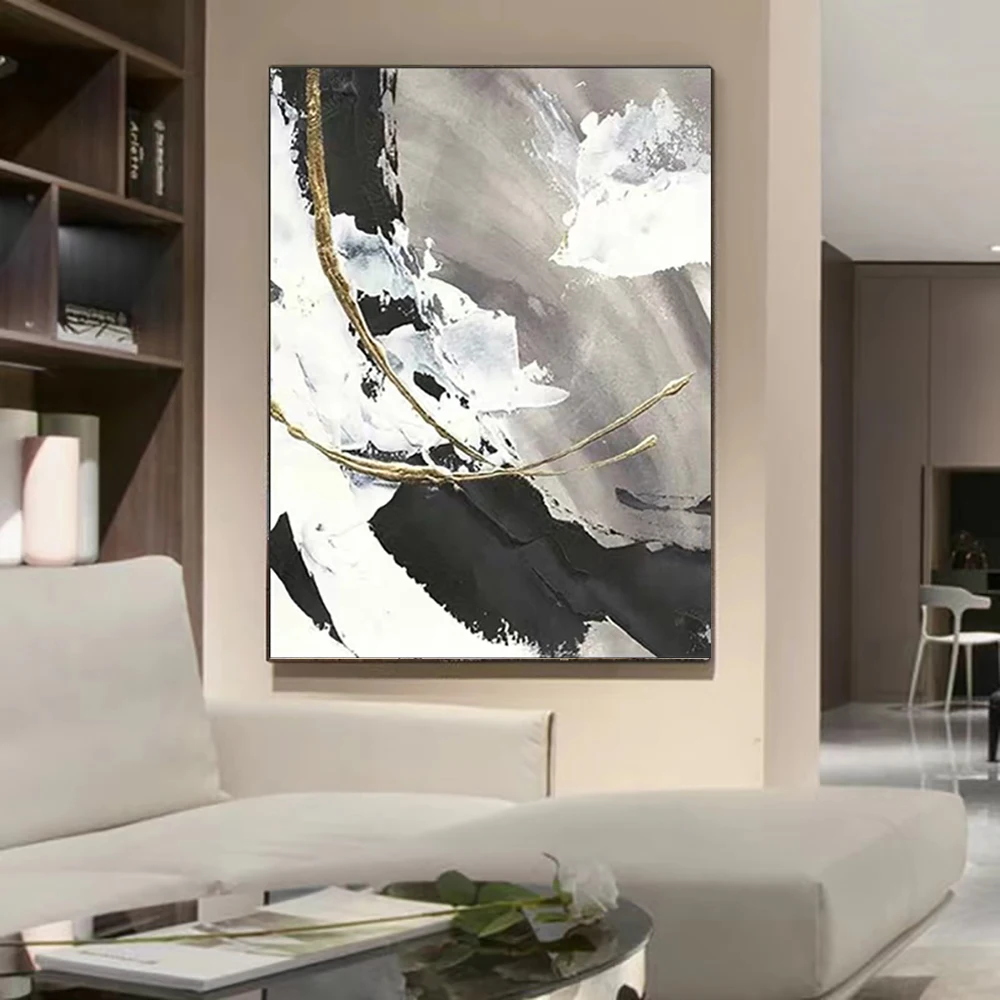 Black White Abstract Decoration Mural Hand Painted Oil Painting Canvas Wall Art Picture Home Living Room Large Sized Paintings