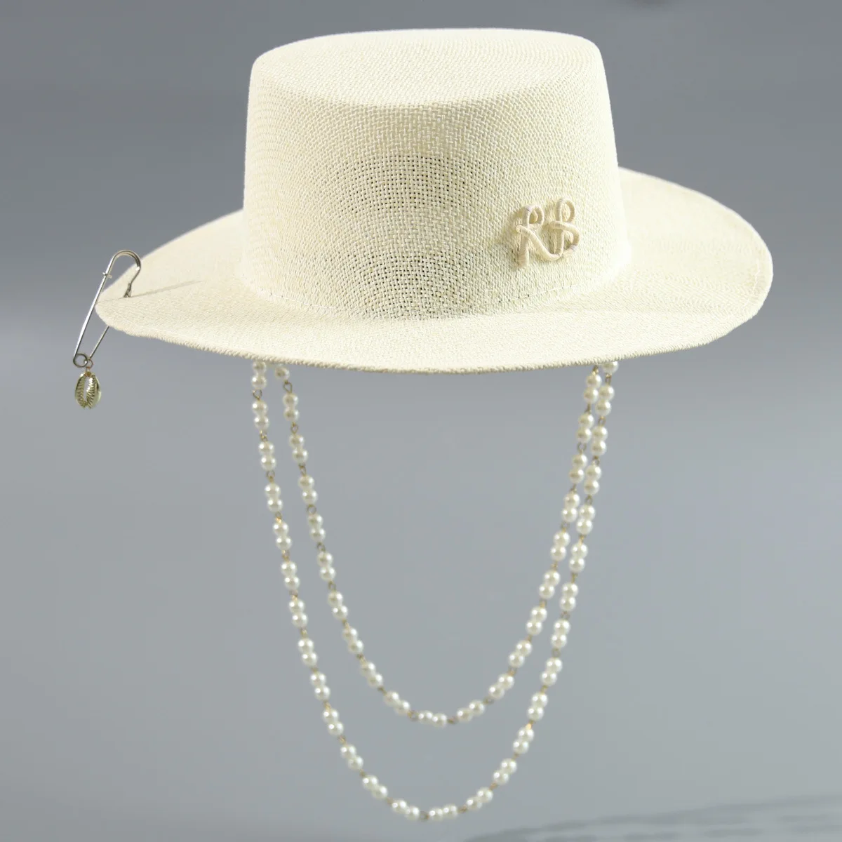 Ring Decor Concave Top Straw Hat With Chain Women Summer Outdoor Beach Anti UV Sun Protection Cap